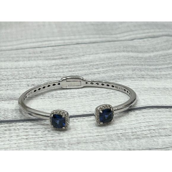 EMA Signed Sterling Silver 925 Lab Created Sapphires CZs Hinged 6.5” Bracelet - Picture 2 of 9